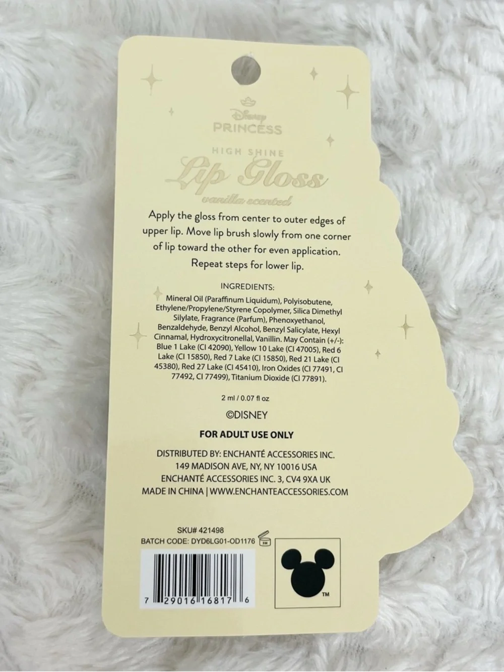 Disney Princess Belle Red High Shine Lip Gloss Vanilla Scent Rose Tube Romantic